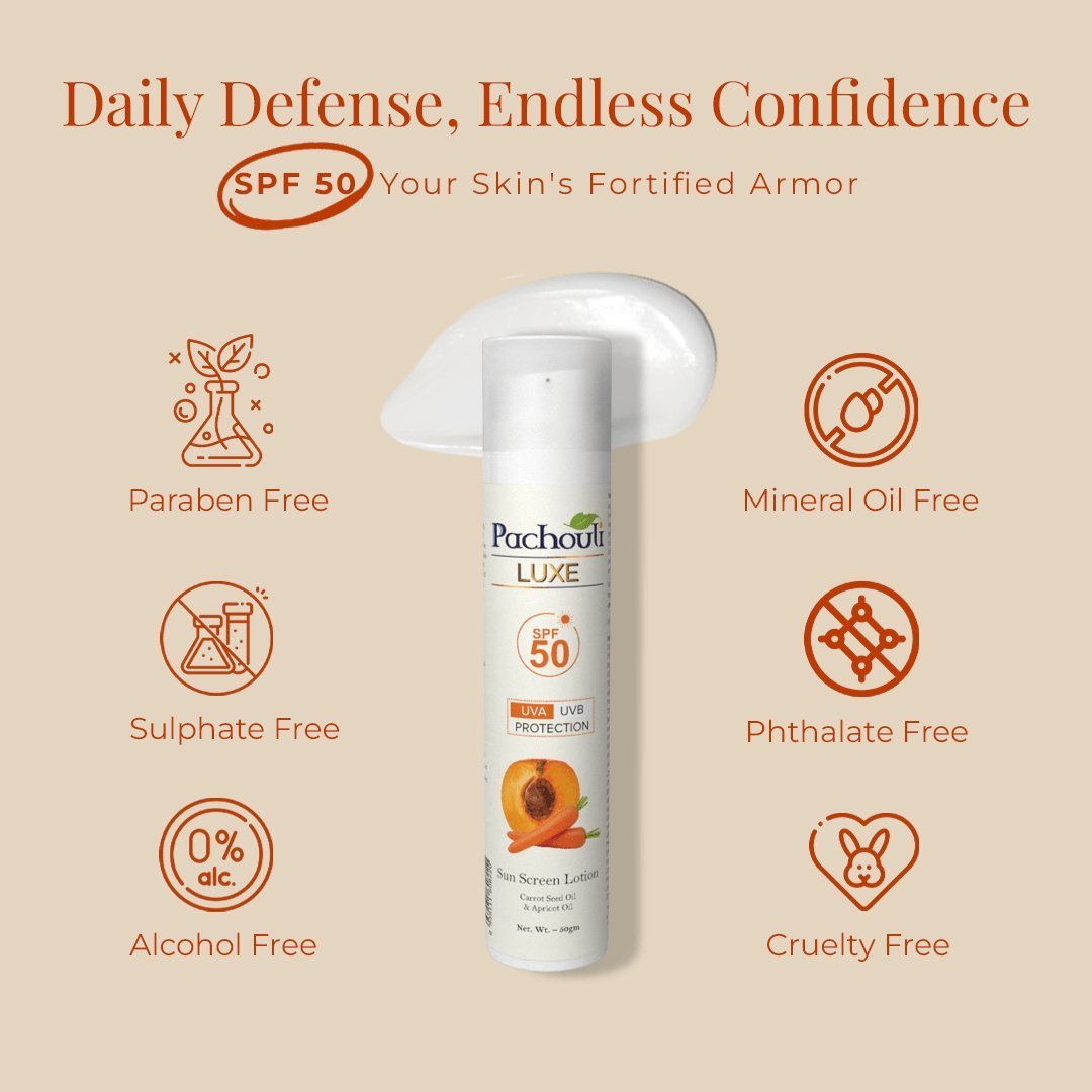 SUNSCREEN SPF50 - Plastic Bottle - Pachouli LUXE