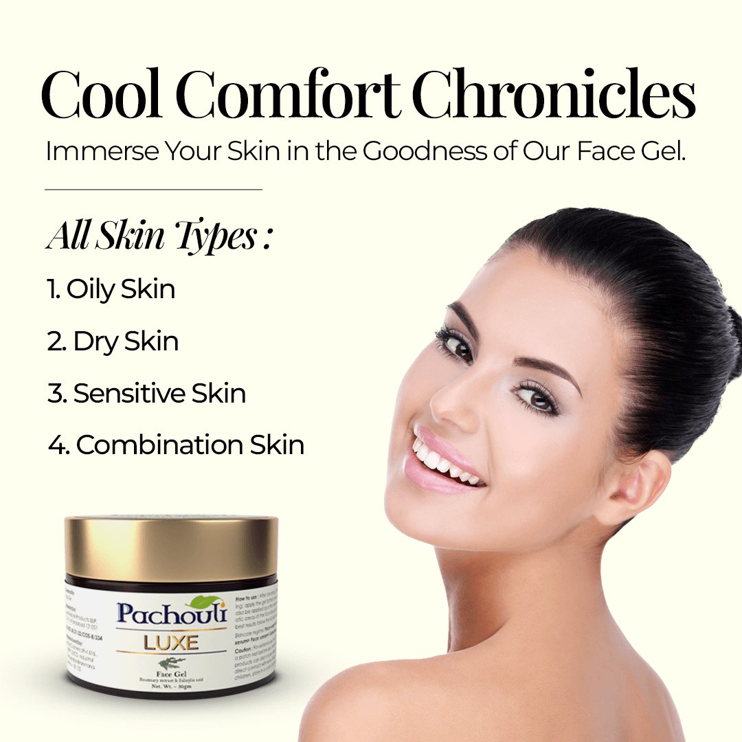 Face Gel: Moisturize & Energize Skin Glow - 50gm - Plastic Bottle - Pachouli LUXE