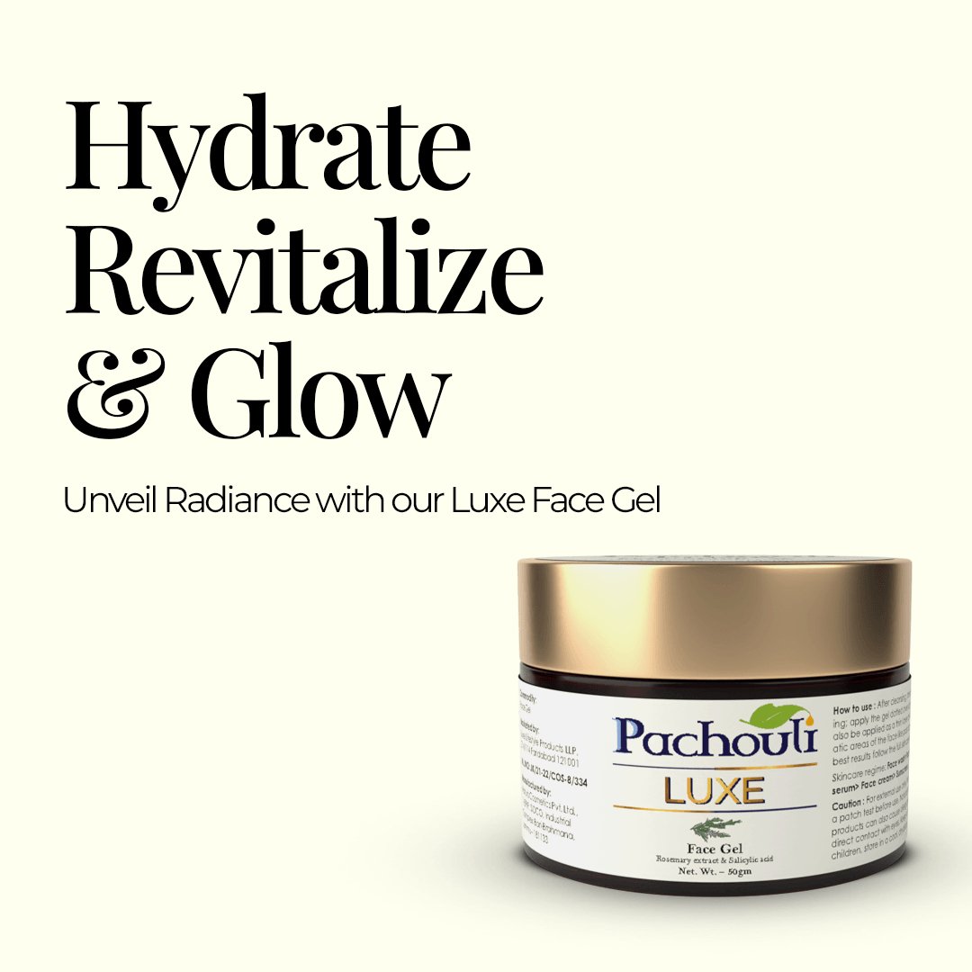 Face Gel: Moisturize & Energize Skin Glow - 50gm - Plastic Bottle - Pachouli LUXE