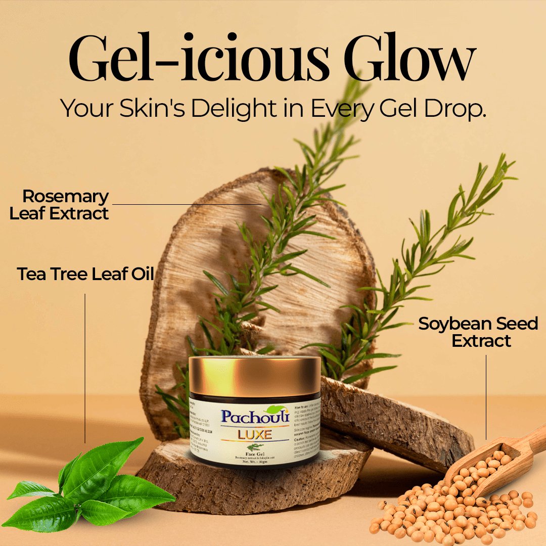 Face Gel: Moisturize & Energize Skin Glow - 50gm - Plastic Bottle - Pachouli LUXE