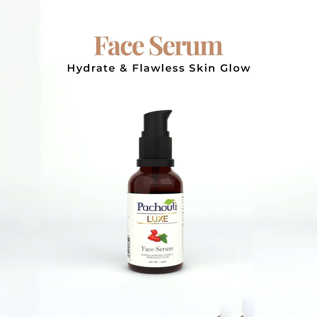 Face Serum: Hydrate & Flawless Skin Glow - 30ml - Glass Bottle - Pachouli LUXE