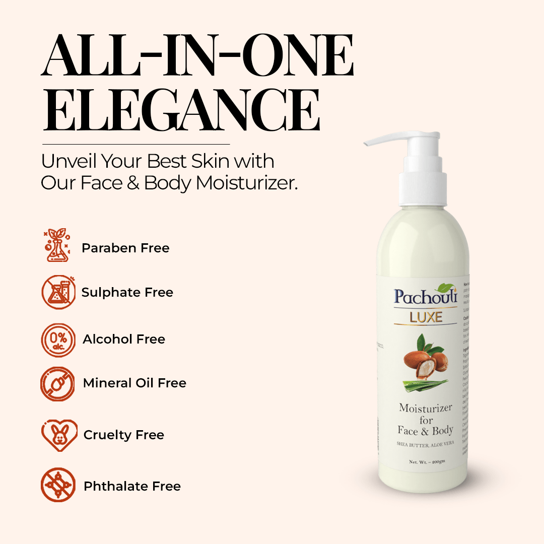 Moisturizer for Face & Body: Magic of Aloevera & Shea Butter - 200gm - Plastic Bottle - Pachouli LUXE