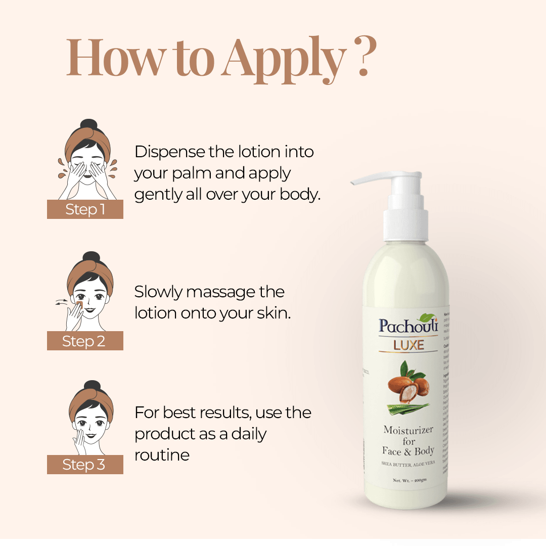 Moisturizer for Face & Body: Magic of Aloevera & Shea Butter - 200gm - Plastic Bottle - Pachouli LUXE