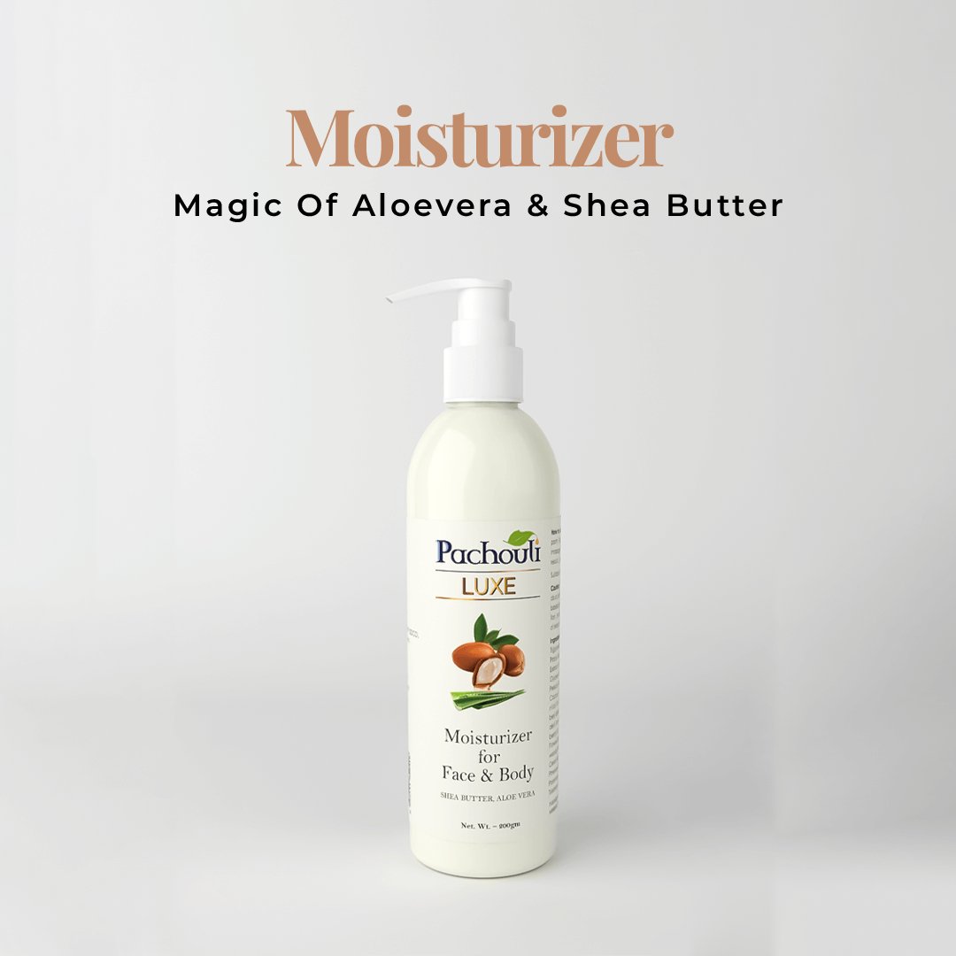 Moisturizer for Face & Body: Magic of Aloevera & Shea Butter - 200gm - Plastic Bottle - Pachouli LUXE