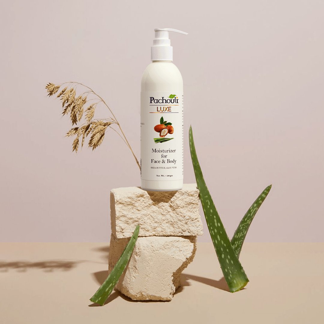 Moisturizer for Face & Body: Magic of Aloevera & Shea Butter - 200gm - Plastic Bottle - Pachouli LUXE