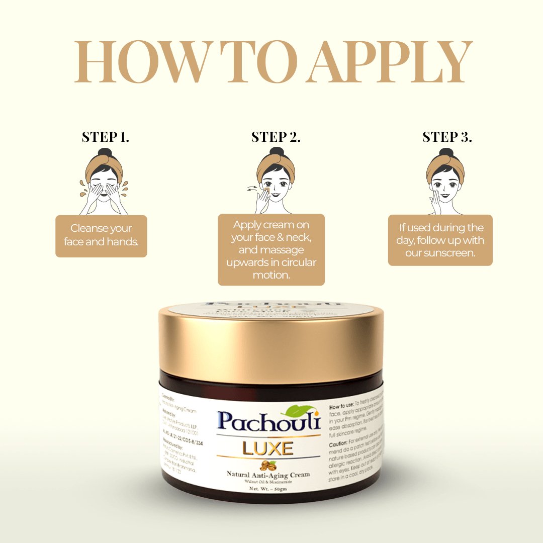 Natural Anti-Aging Cream: Reduces Fine Lines & Wrinkles - 50gm - Plastic Bottle - Pachouli LUXE