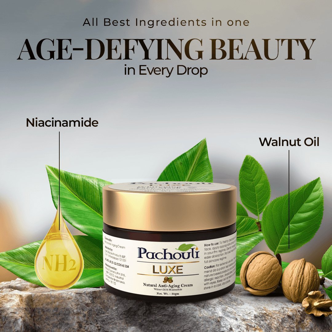 Natural Anti-Aging Cream: Reduces Fine Lines & Wrinkles - 50gm - Plastic Bottle - Pachouli LUXE