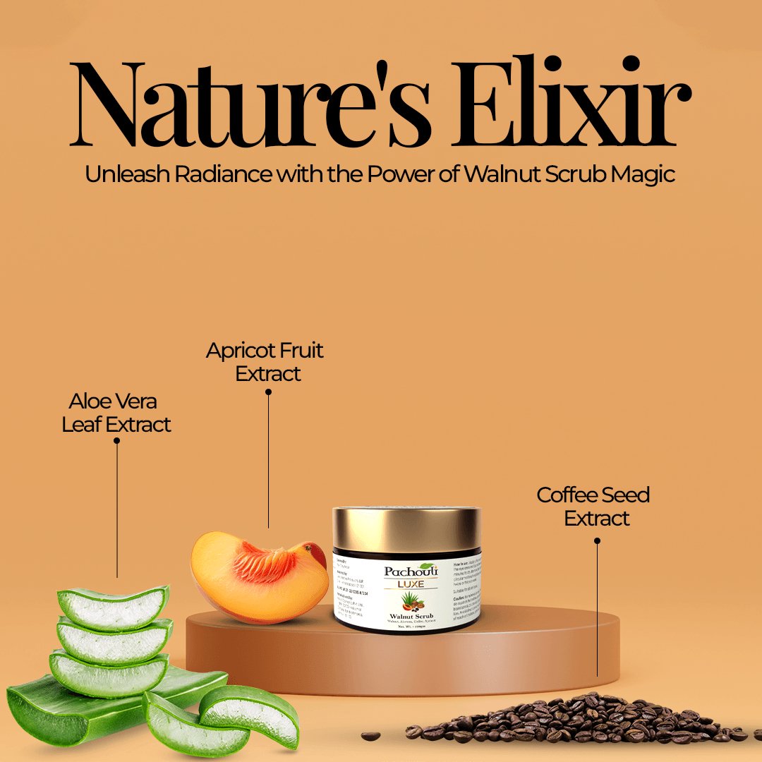 Walnut Face Scrub: Improves Skin Tone & Reduces Acne - 50gm - Plastic Bottle - Pachouli LUXE