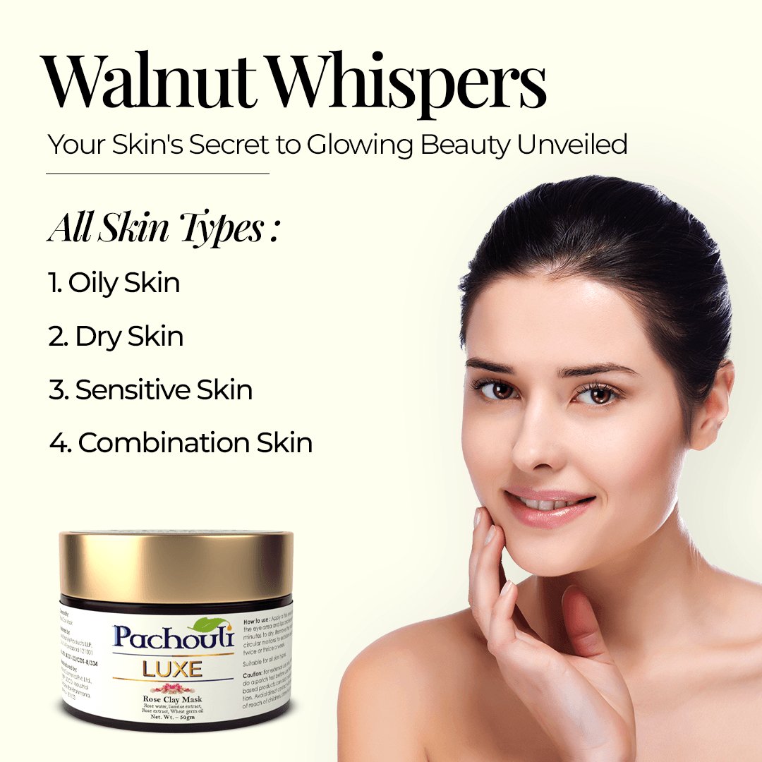 Walnut Face Scrub: Improves Skin Tone & Reduces Acne - 50gm - Plastic Bottle - Pachouli LUXE