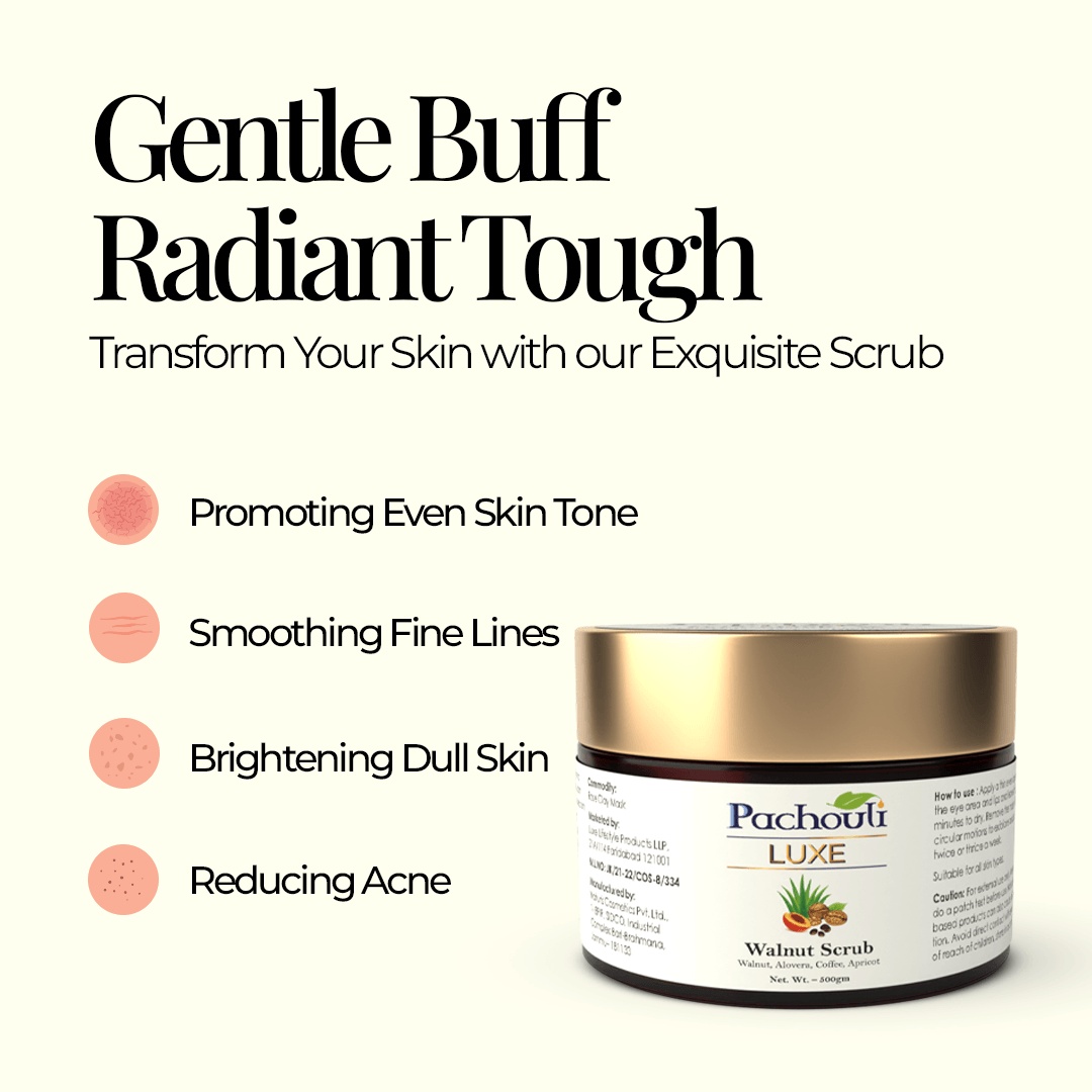 Walnut Face Scrub: Improves Skin Tone & Reduces Acne - 50gm - Plastic Bottle - Pachouli LUXE