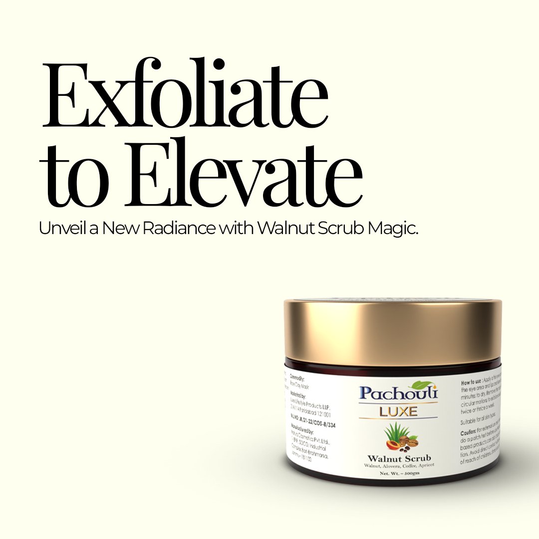 Walnut Face Scrub: Improves Skin Tone & Reduces Acne - 50gm - Plastic Bottle - Pachouli LUXE