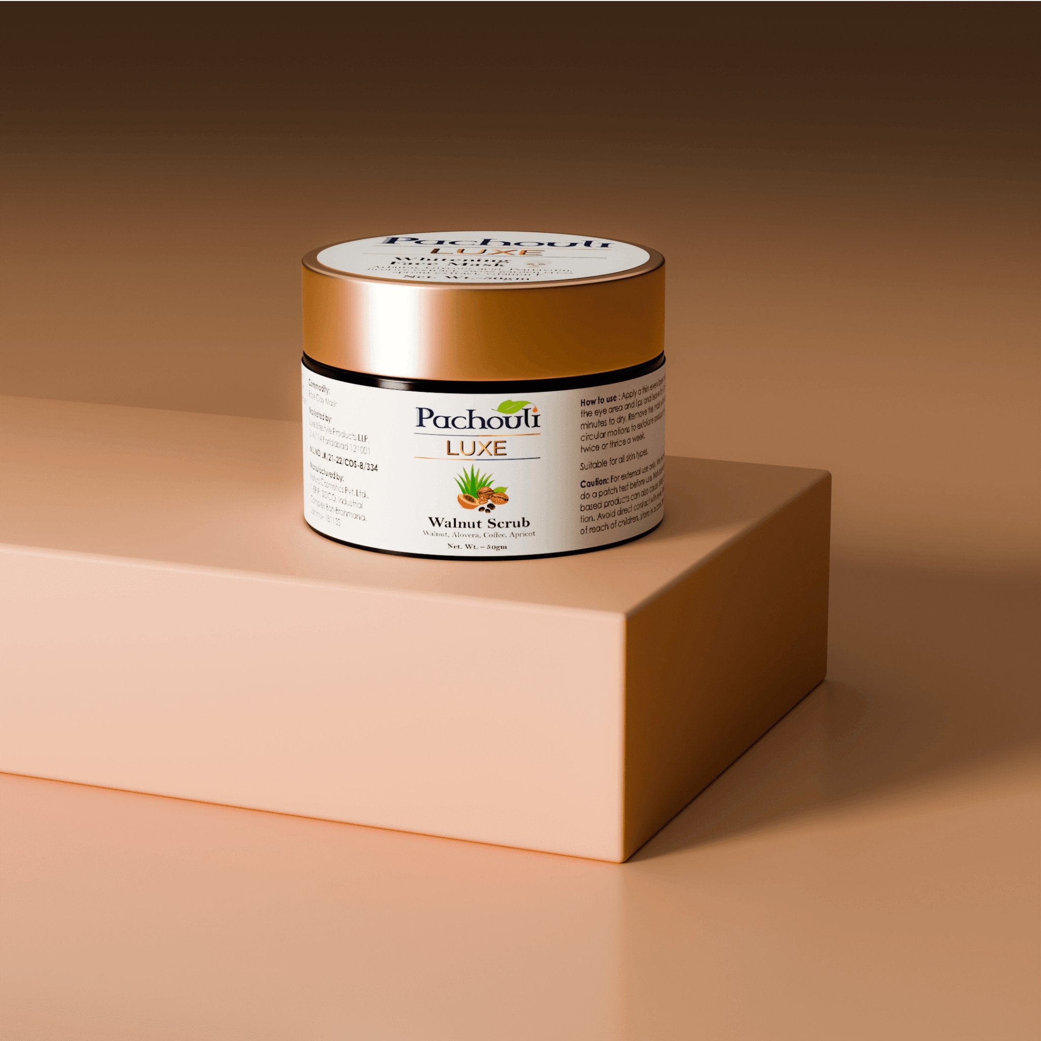 Walnut Face Scrub: Improves Skin Tone & Reduces Acne - 50gm - Plastic Bottle - Pachouli LUXE