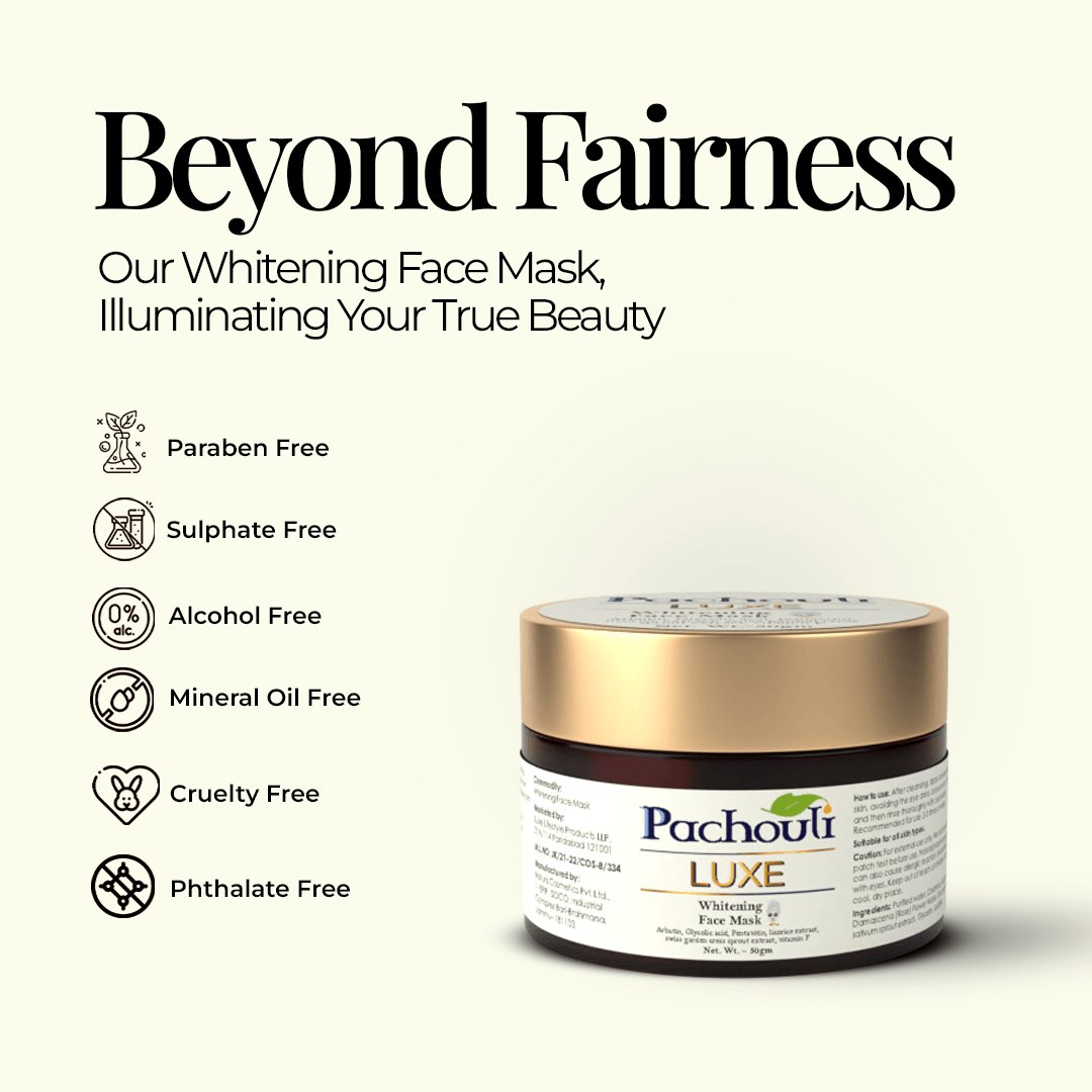 Whitening Face Mask: Exfoliate Away Dark Spots - 50gm - Plastic Bottle - Pachouli LUXE
