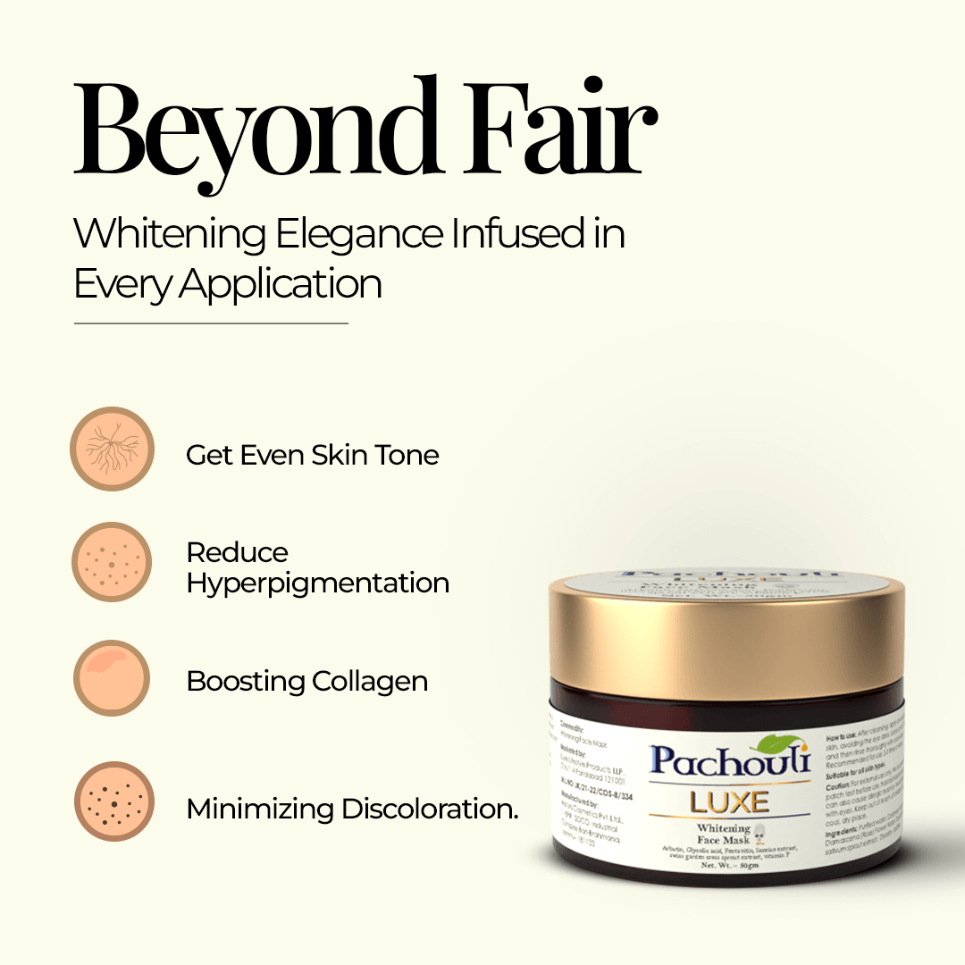 Whitening Face Mask: Exfoliate Away Dark Spots - 50gm - Plastic Bottle - Pachouli LUXE