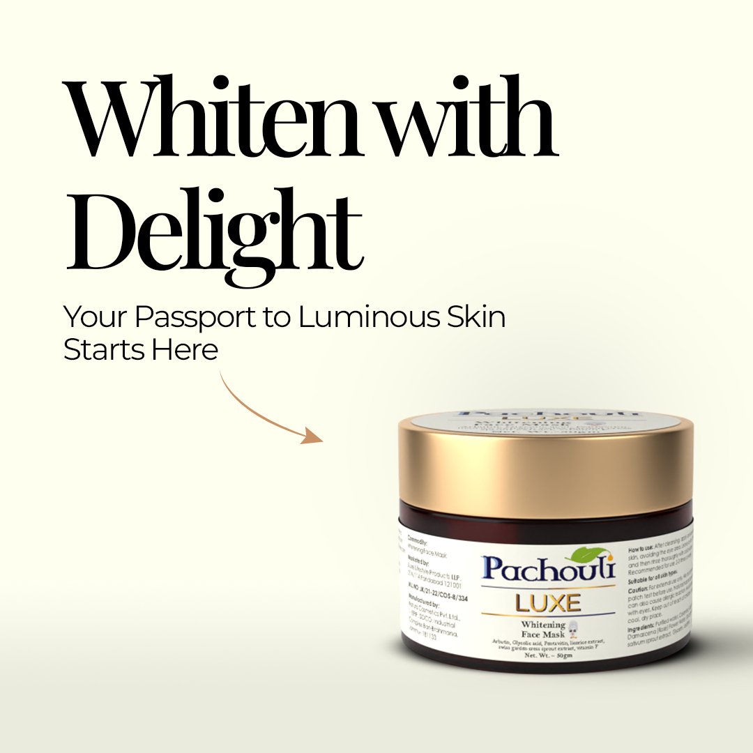 Whitening Face Mask: Exfoliate Away Dark Spots - 50gm - Plastic Bottle - Pachouli LUXE